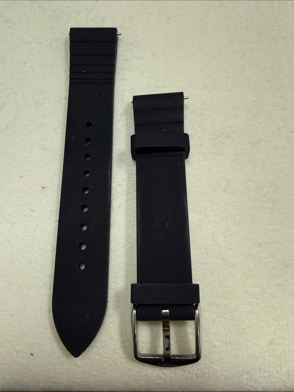 Fossil Black Silicone Watch Strap with Silver Buckle 18mm
